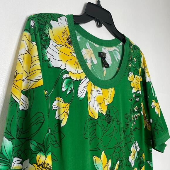 G.I.L.I Green Floral Shift Maxi Dress L Stretchy Tropical Resort Vacation - Picture 2 of 7